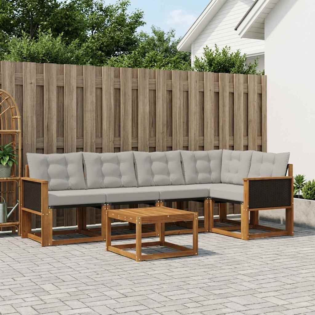 Outdoor-Sofagarnitur mit Kissen 6 pcs Natürlich und Hellgrau