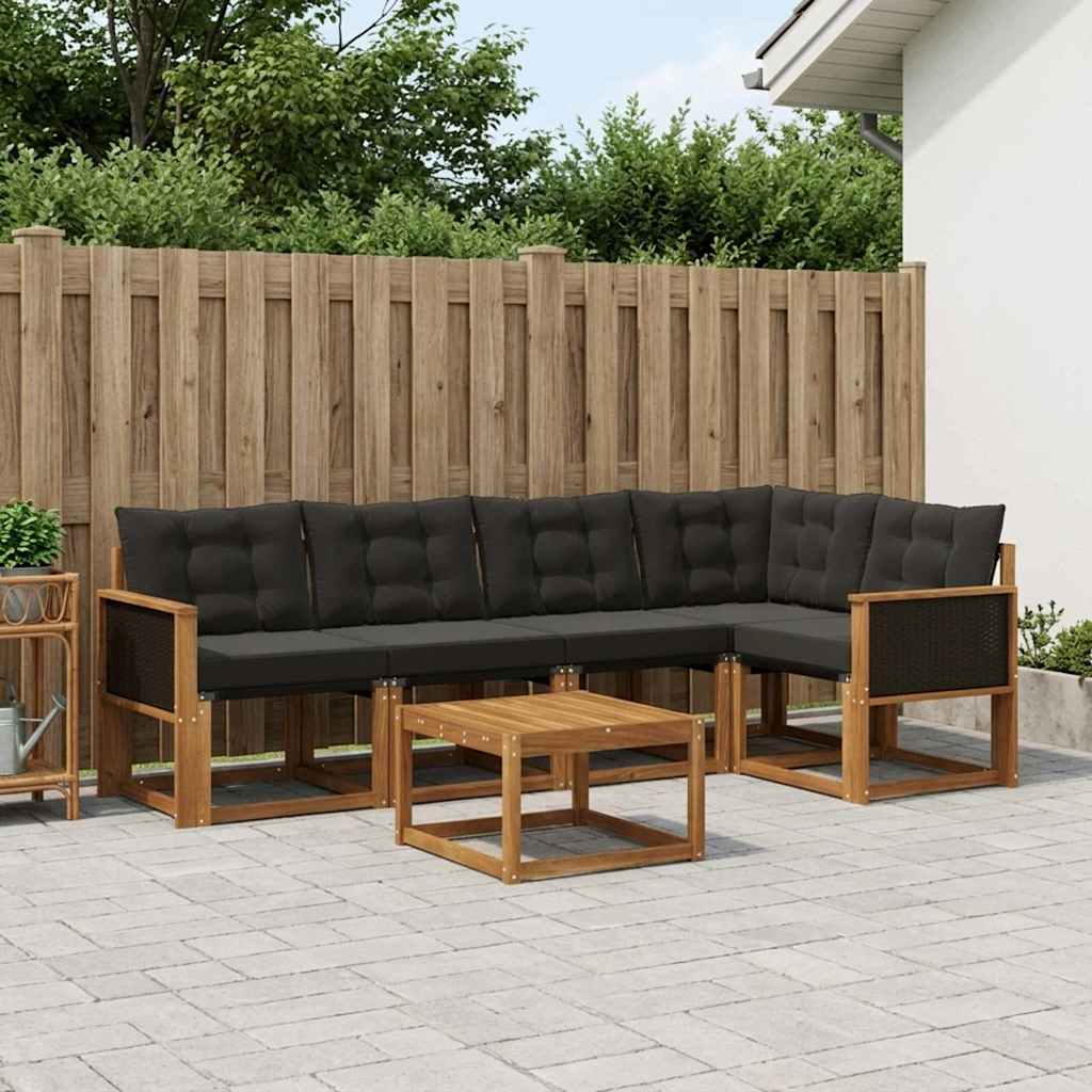 Outdoor-Sofagarnitur 6 stk. Natürlich und Schwarz