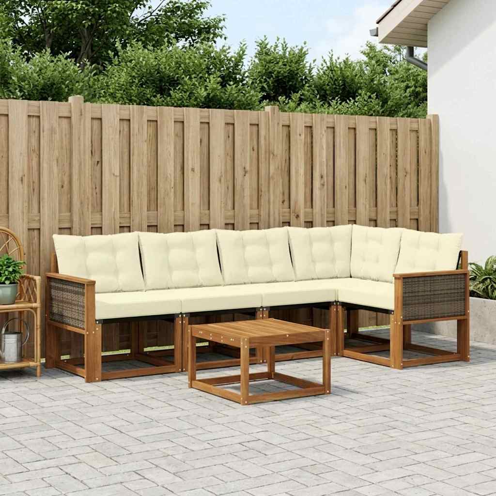 Outdoor-Sofagarnitur mit Kissen 6 pcs Natur und Creme