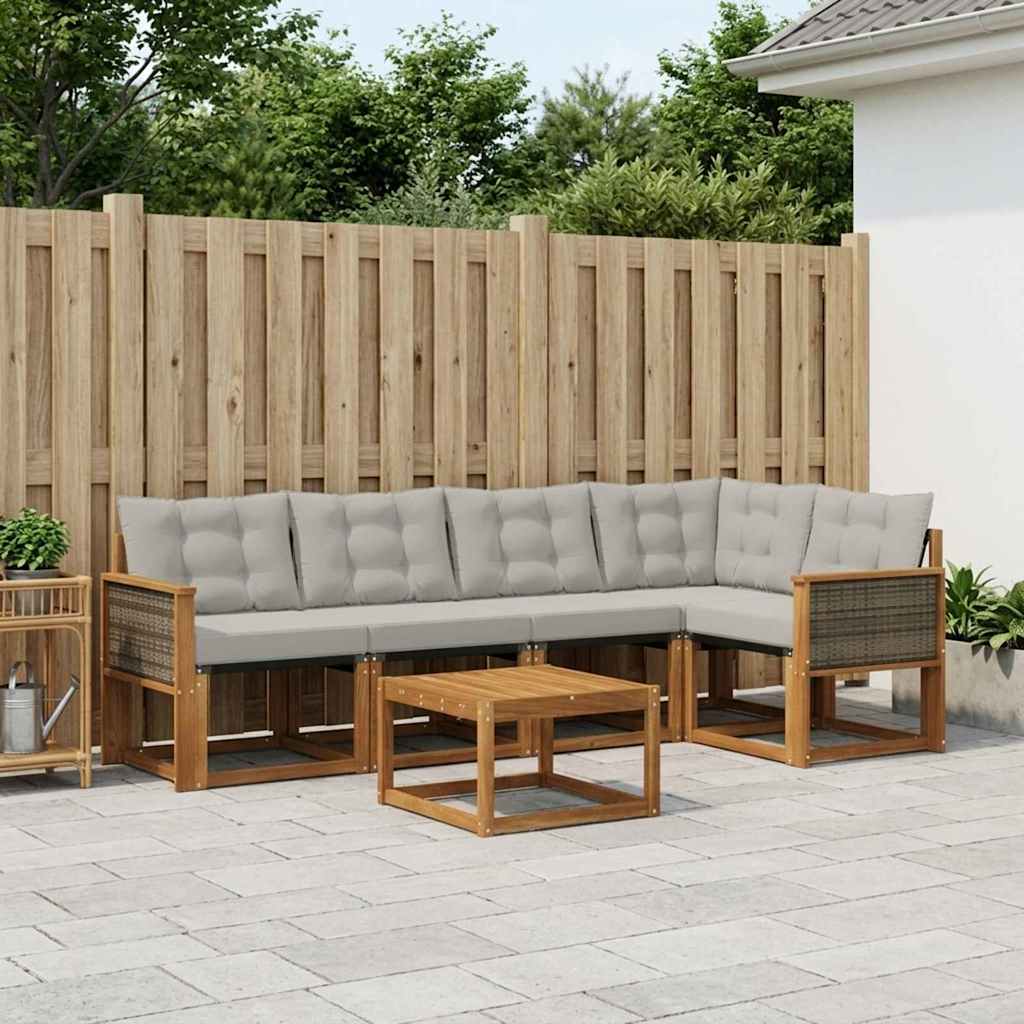 Outdoor-Sofagarnitur mit Kissen 6 pcs Natürlich und Hellgrau
