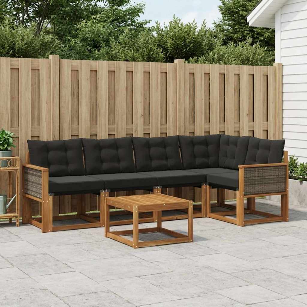 Outdoor-Sofagarnitur 6 stk. Natur und Schwarz