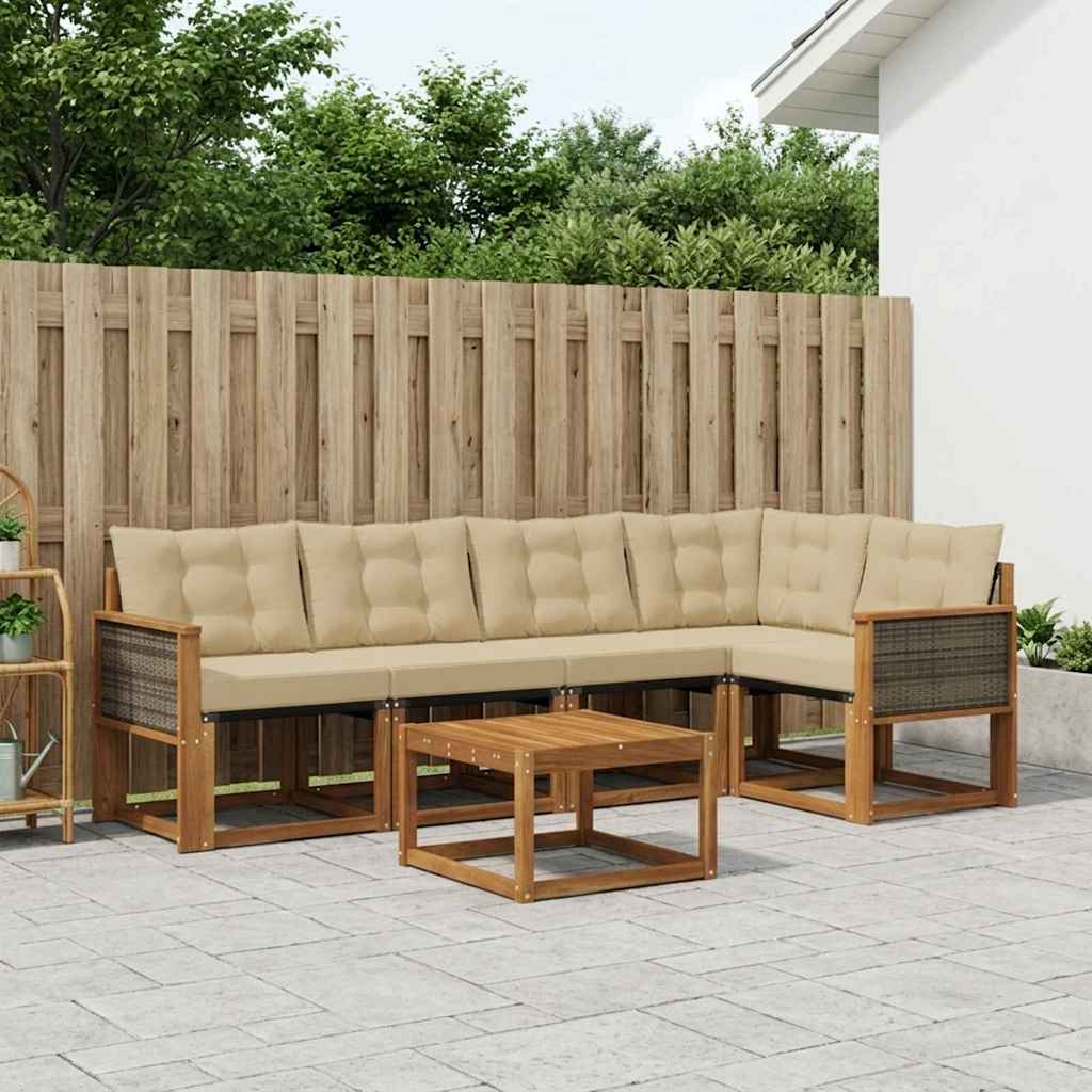 Outdoor-Sofagarnitur mit Kissen 6 pcs Natur und Beige