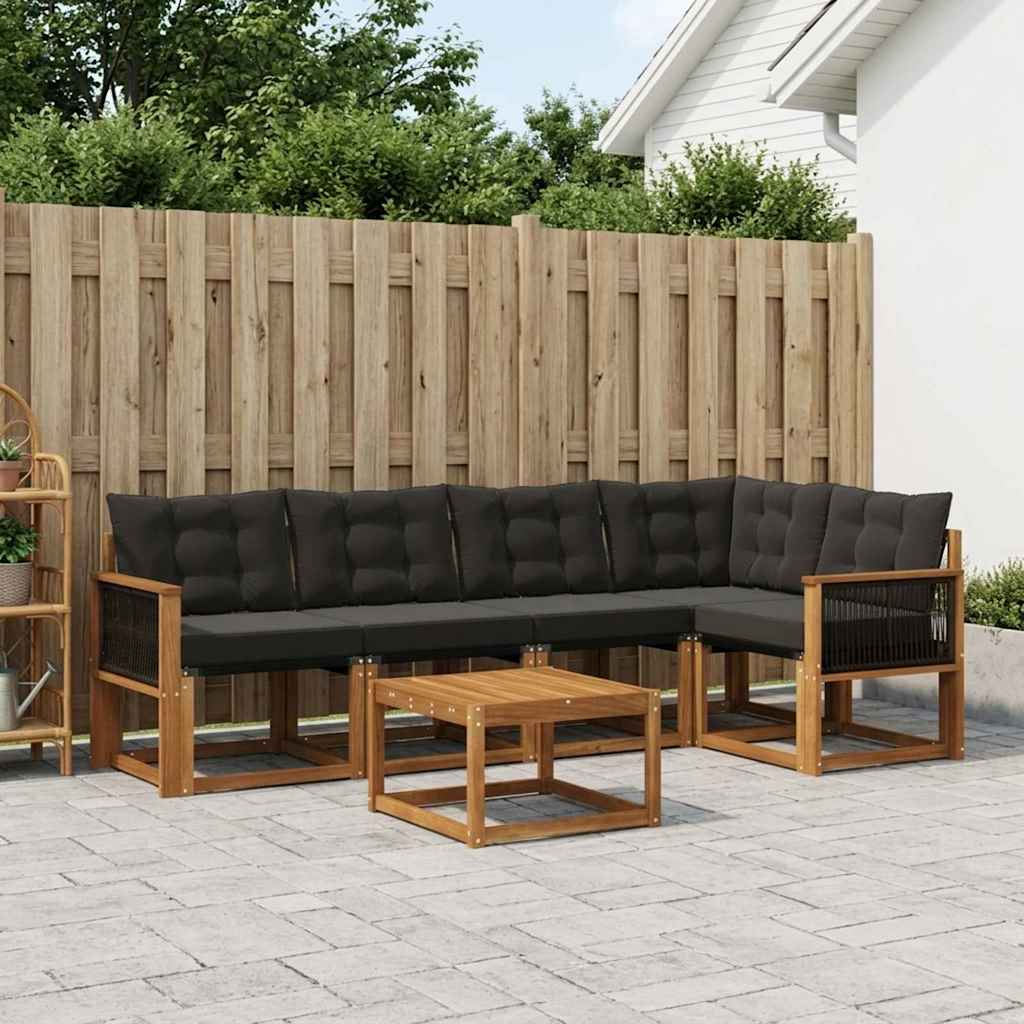 Outdoor-Sofagarnitur 6 stk. Natürlich und Schwarz