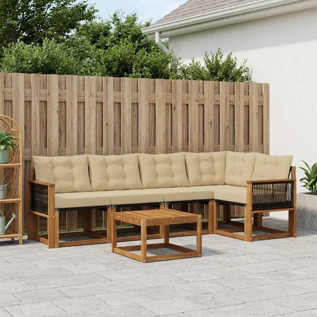 Outdoor-Sofagarnitur mit Kissen 6 pcs Natur und Beige