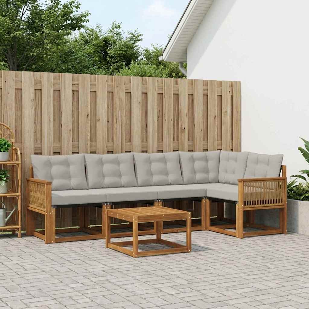 Outdoor-Sofagarnitur mit Kissen 6 pcs Natürlich und Hellgrau