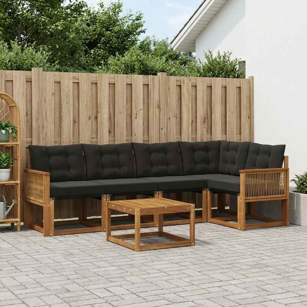 Outdoor-Sofagarnitur mit Kissen 6 pcs Natürlich und Schwarz