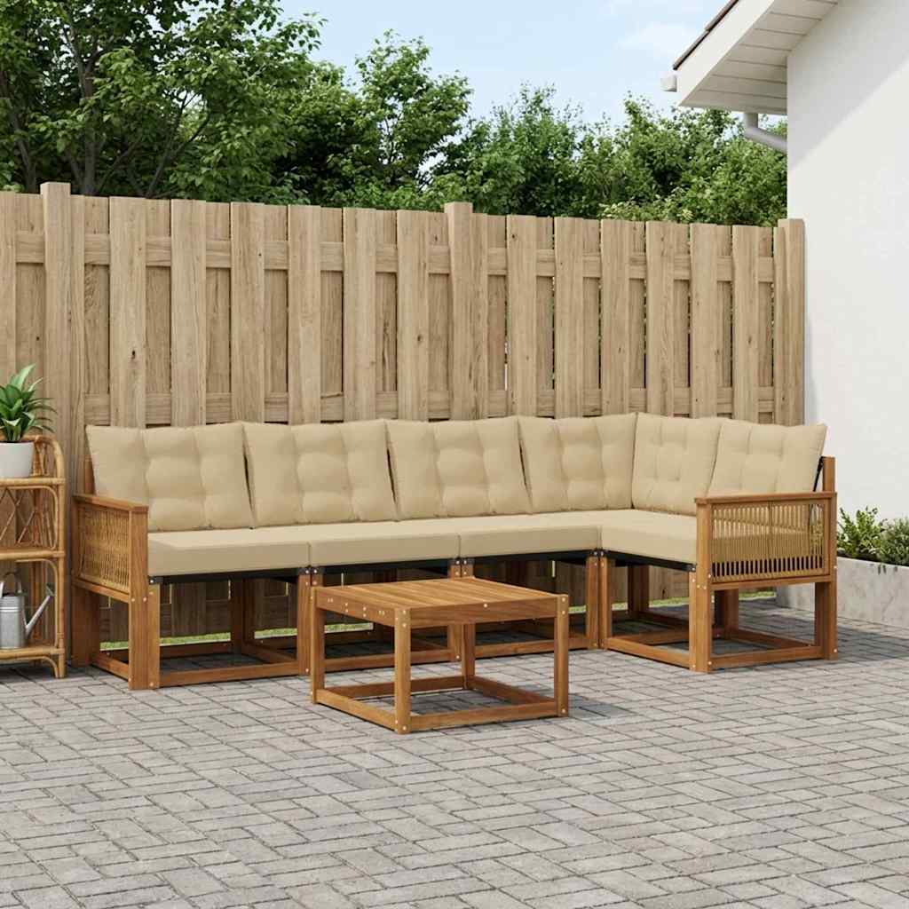 Outdoor-Sofagarnitur 6 stk. Natur und Beige