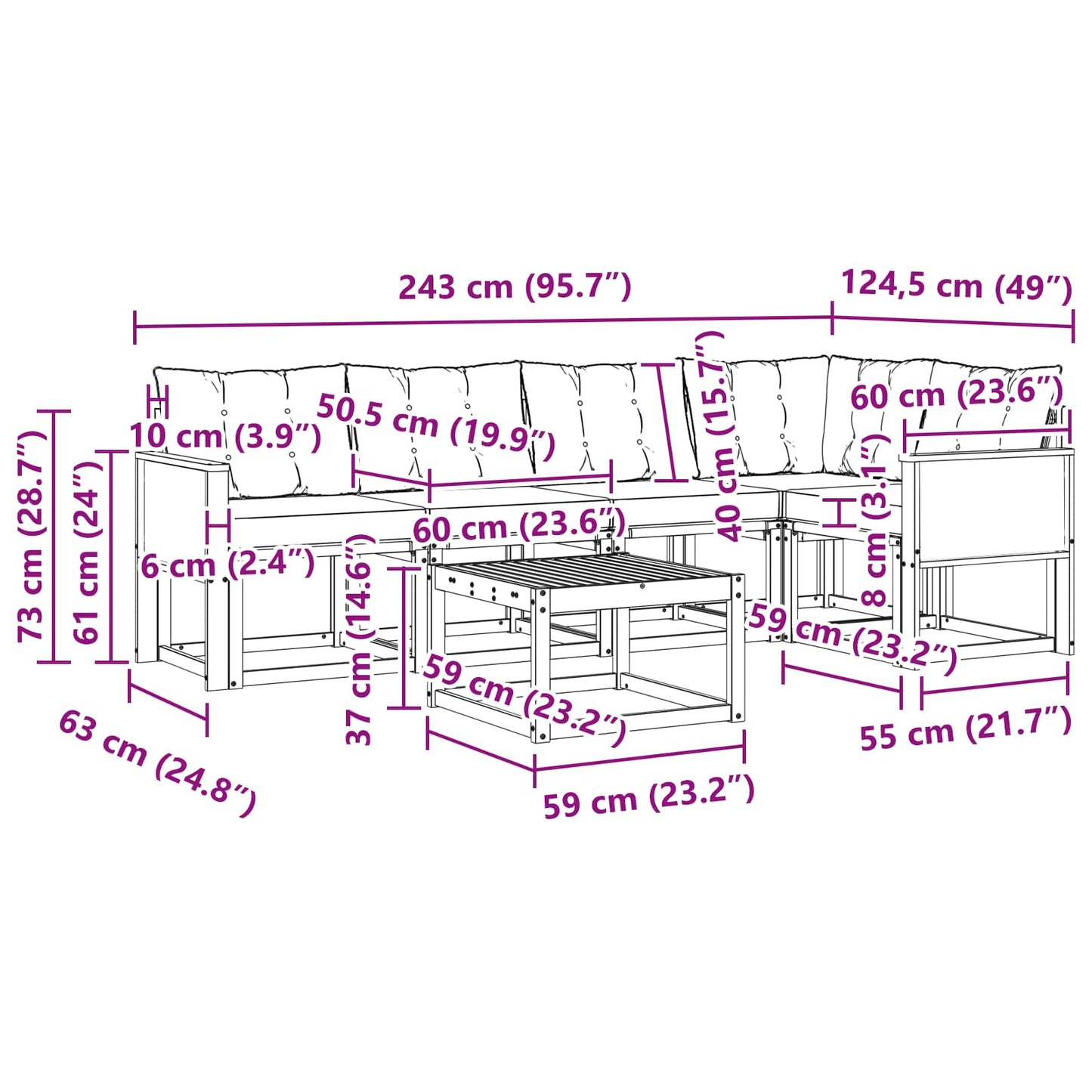 Outdoor-Sofagarnitur 6 stk. Natur und Beige