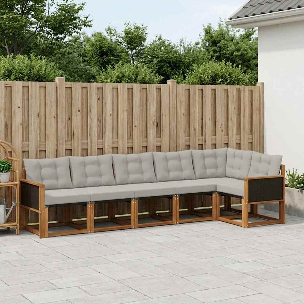 Outdoor-Sofagarnitur mit Kissen 6 pcs Natürlich und Hellgrau