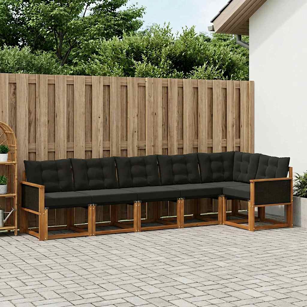 Outdoor-Sofagarnitur mit Kissen 6 pcs Natürlich und Schwarz