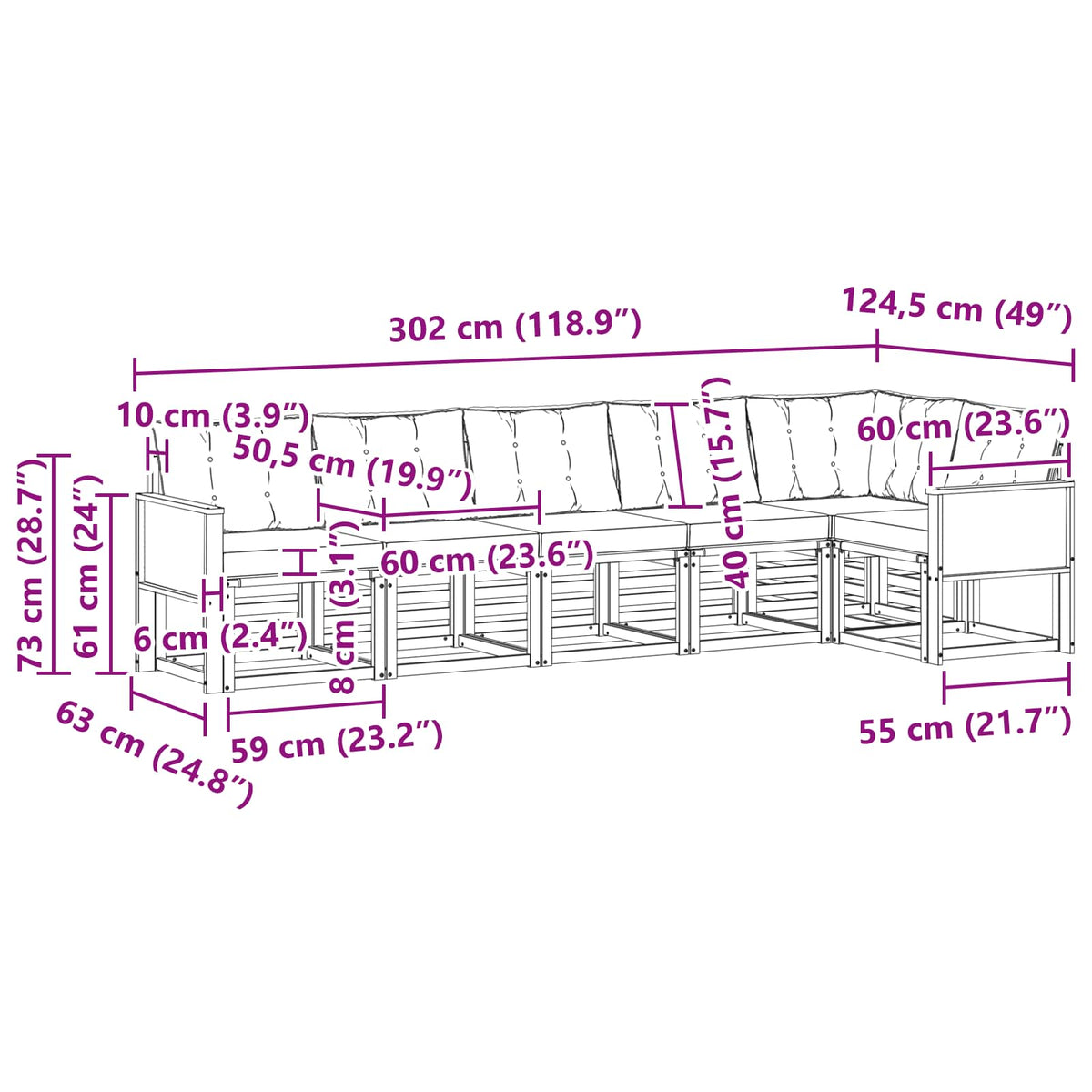 Outdoor-Sofagarnitur 6 stk. Natur und Schwarz