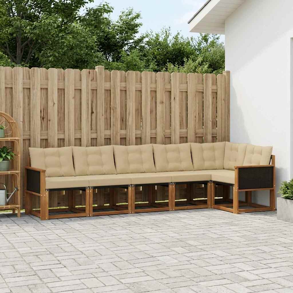 Outdoor-Sofagarnitur mit Kissen 6 pcs Natur und Beige
