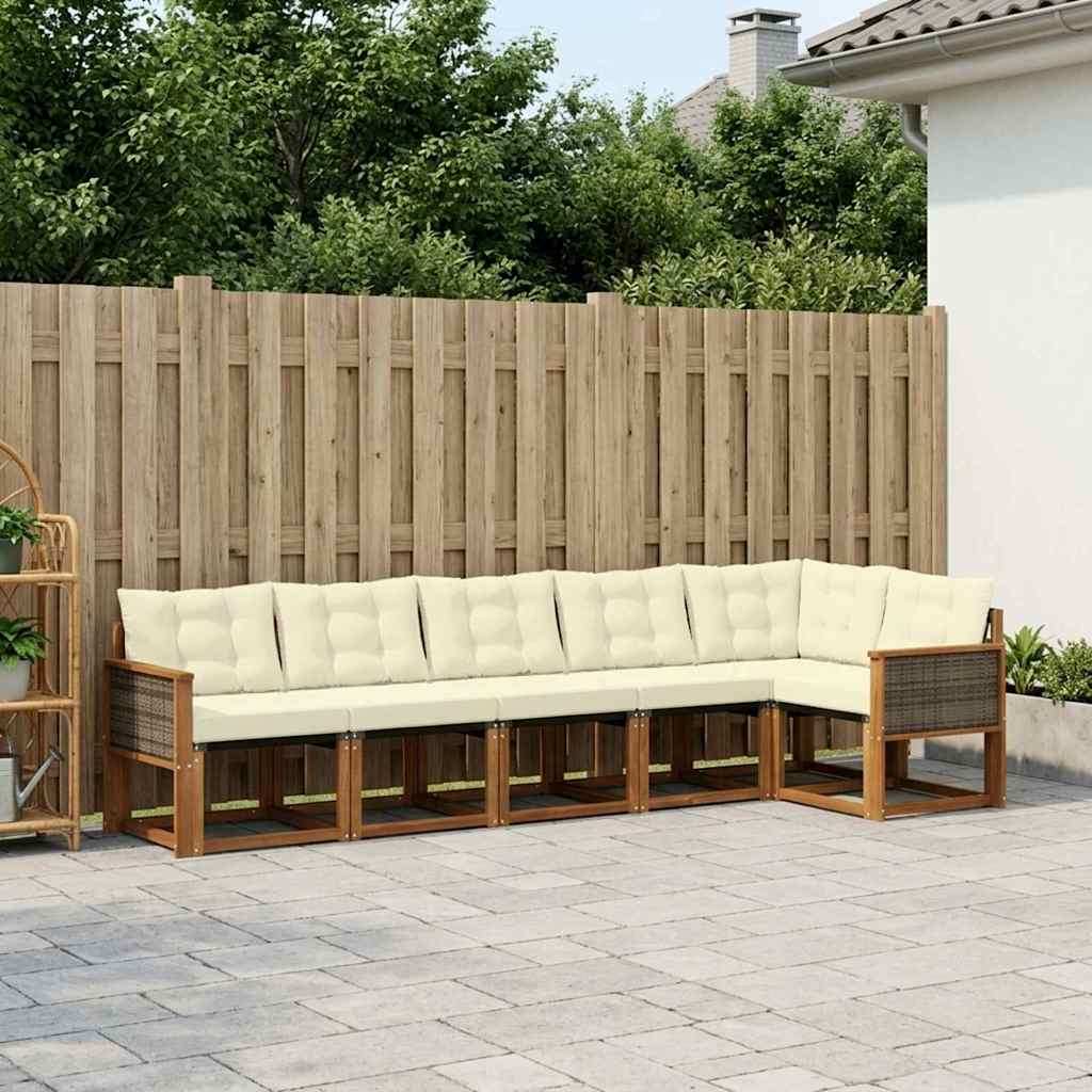 Outdoor-Sofagarnitur mit Kissen 6 pcs Natur und Creme