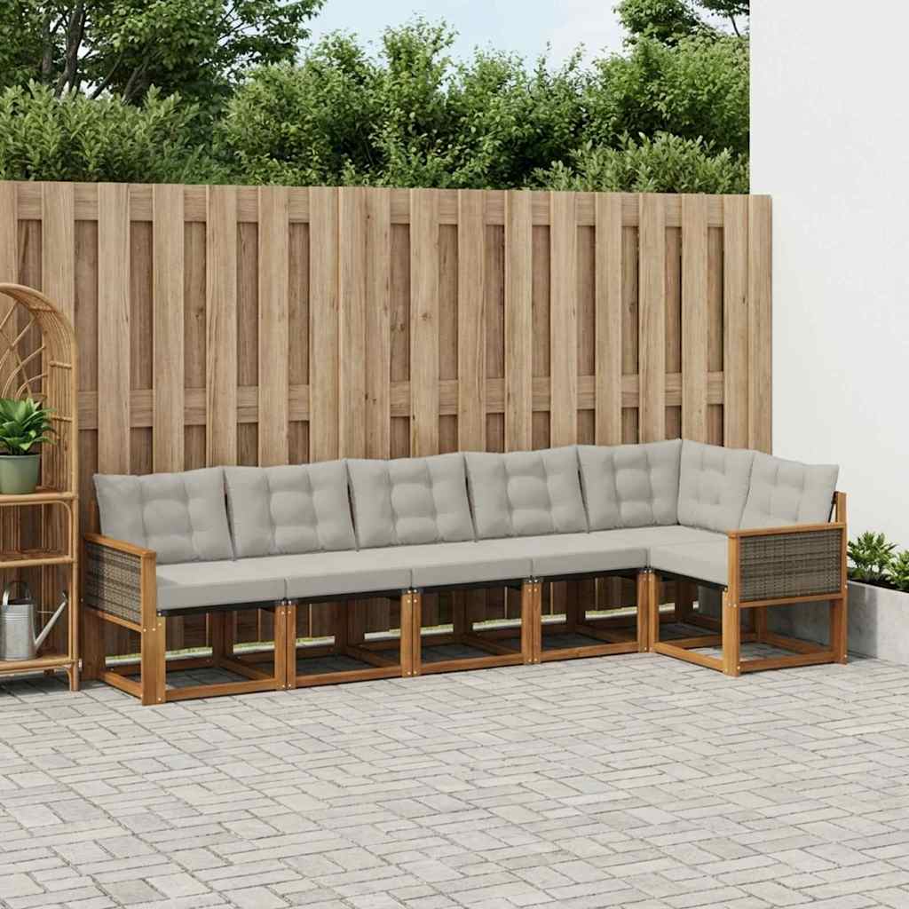 Outdoor-Sofagarnitur mit Kissen 6 pcs Natürlich und Hellgrau