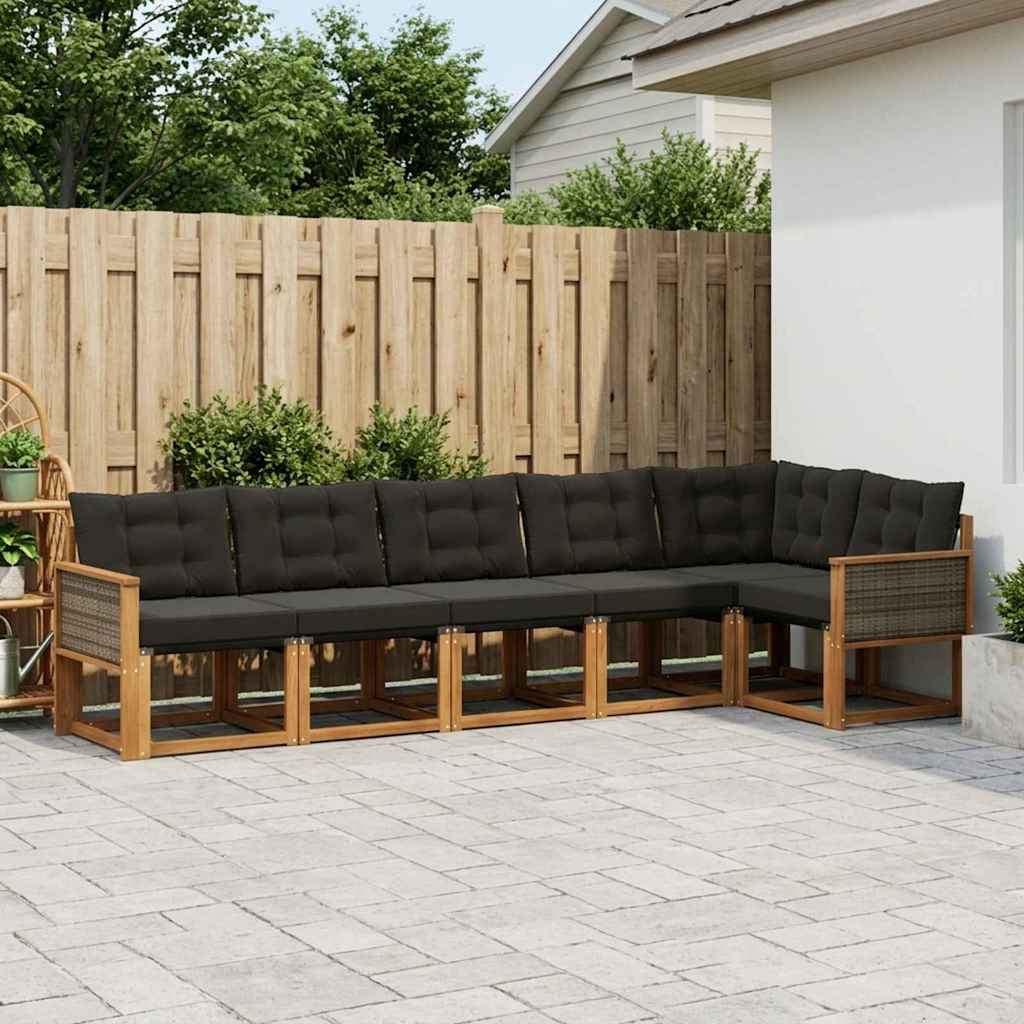Outdoor-Sofagarnitur 6 stk. Natürlich und Schwarz