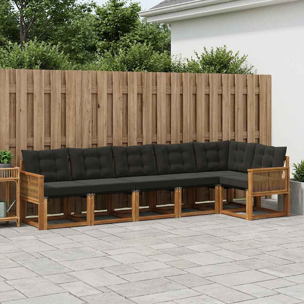 Outdoor-Sofagarnitur mit Kissen 6 pcs Natürlich und Schwarz