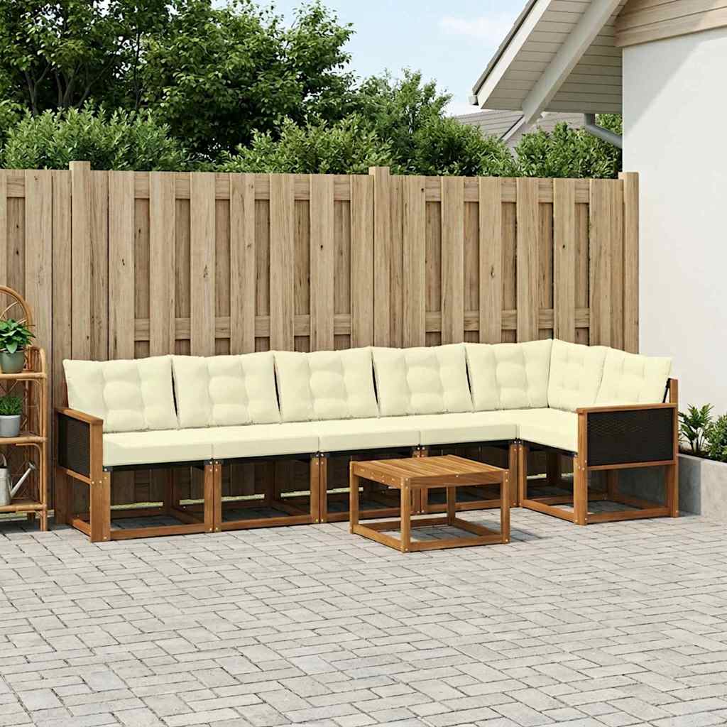 Outdoor-Sofagarnitur mit Kissen 7 pcs Natur und Creme