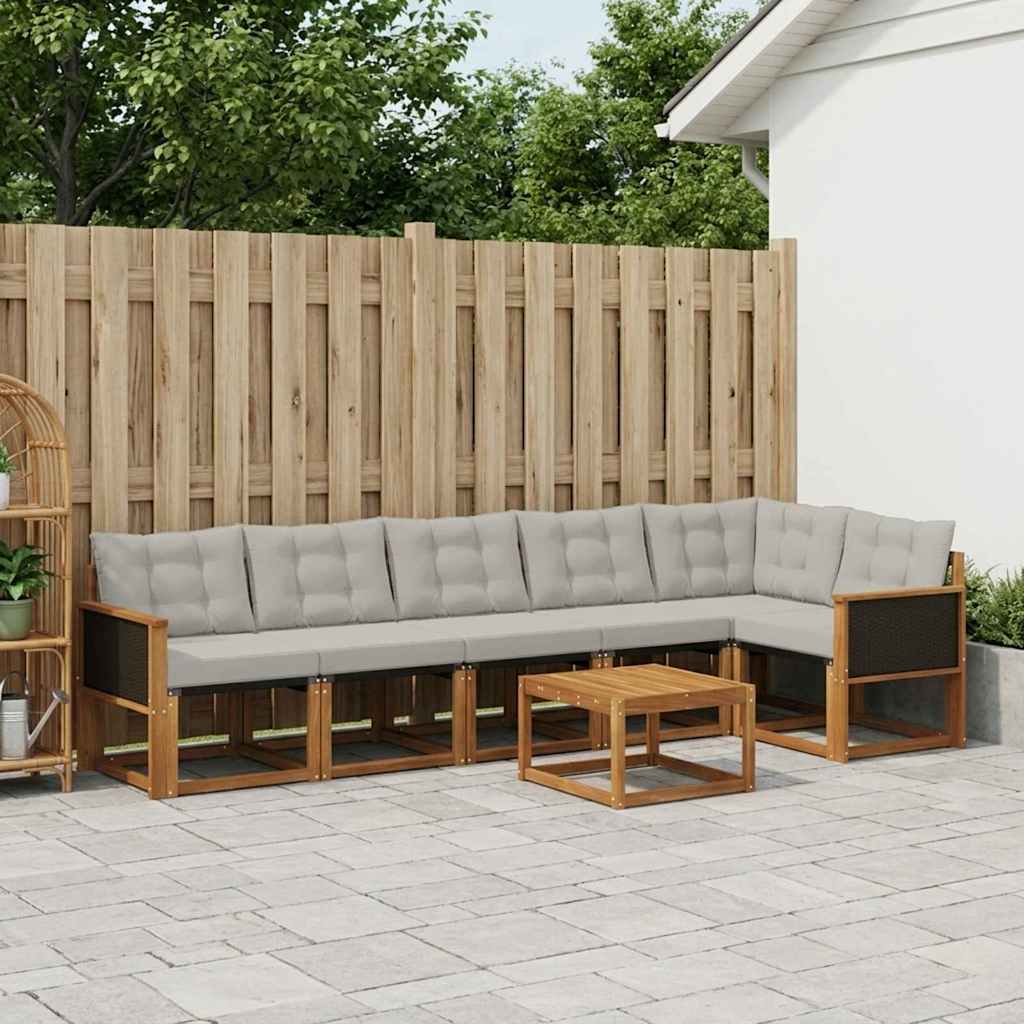 Outdoor-Sofagarnitur mit Kissen 7 pcs Natürlich und Hellgrau