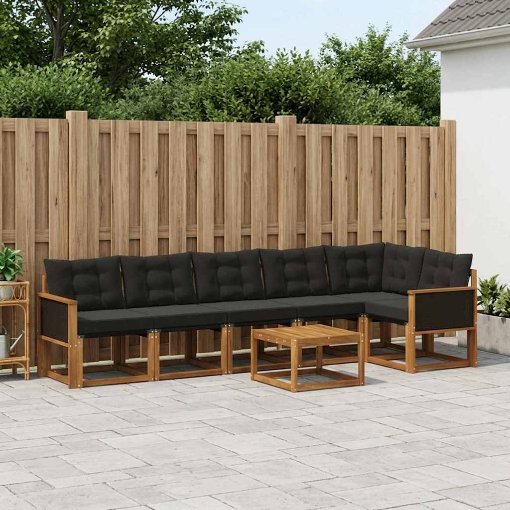 Outdoor-Sofagarnitur 7 stk. Natur und Schwarz
