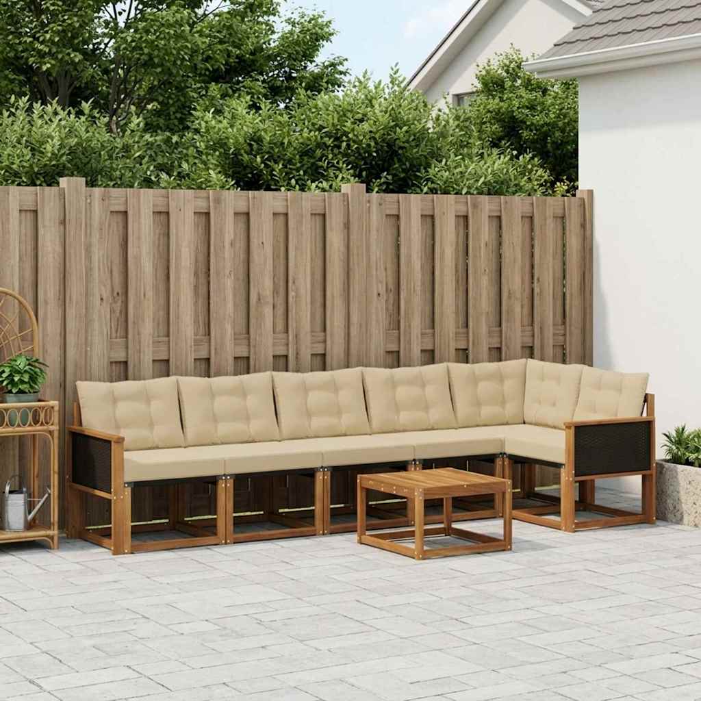 Outdoor-Sofagarnitur mit Kissen 7 pcs Natur und Beige