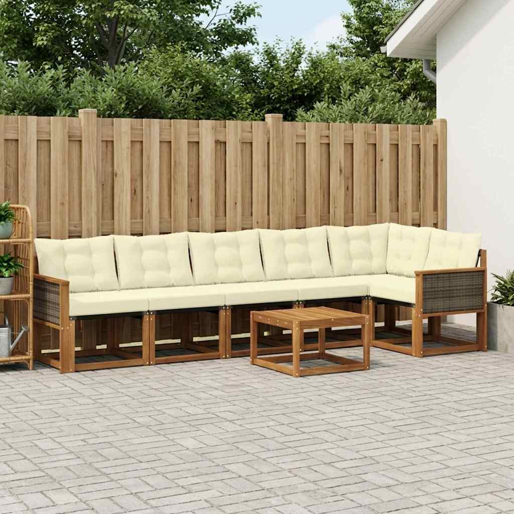 Outdoor-Sofagarnitur 7 stk. Natur und Creme