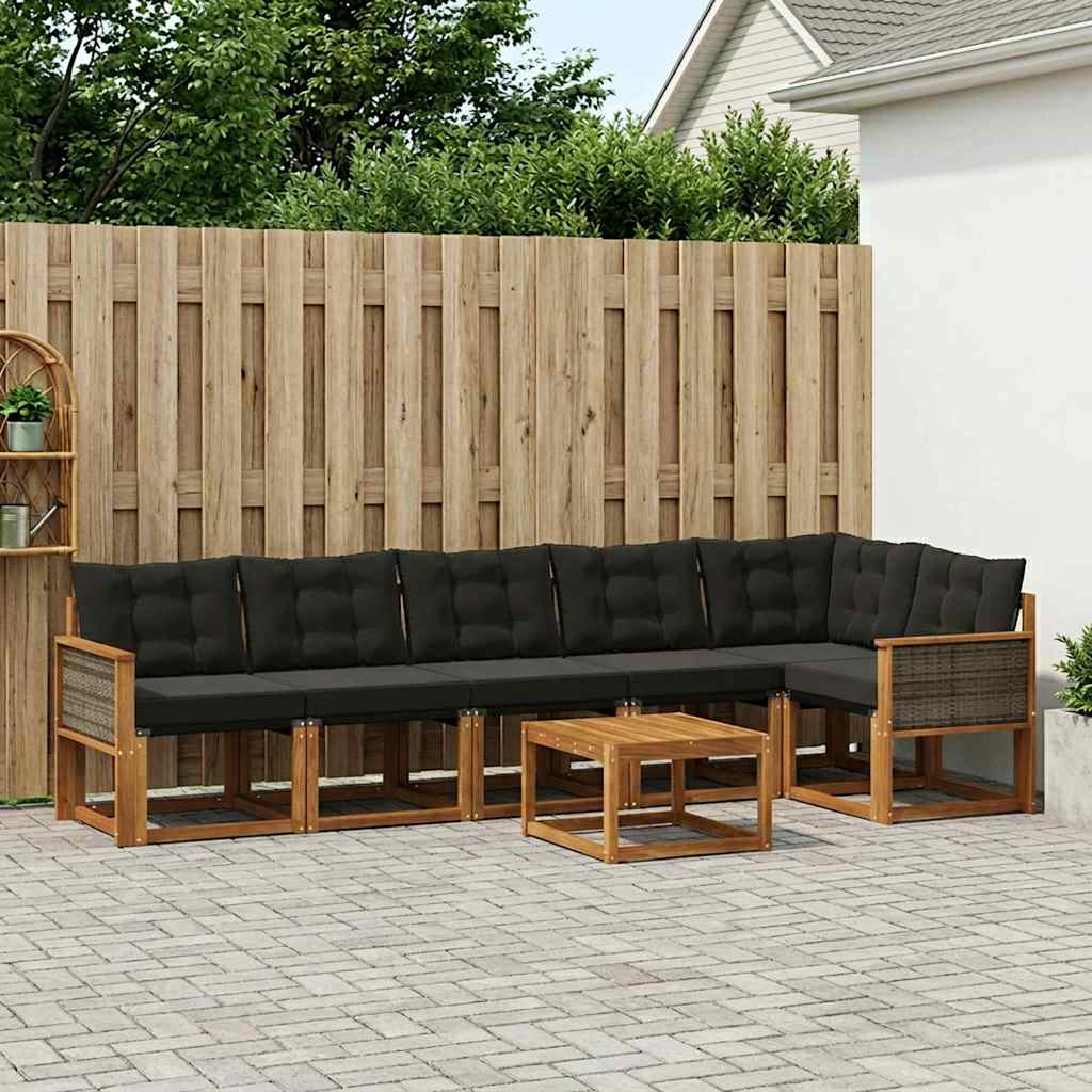 Outdoor-Sofagarnitur 7 stk. Natürlich und Schwarz
