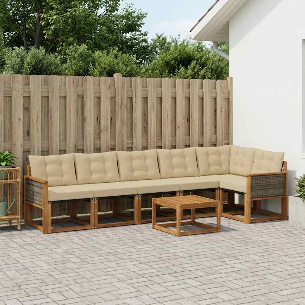Outdoor-Sofagarnitur mit Kissen 7 pcs Natur und Beige