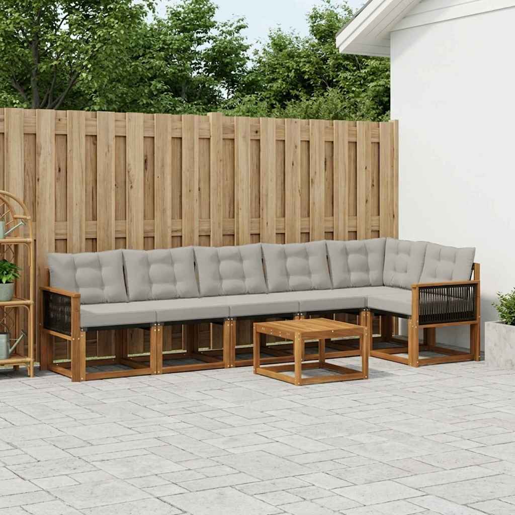 Outdoor-Sofagarnitur mit Kissen 7 pcs Natürlich und Hellgrau