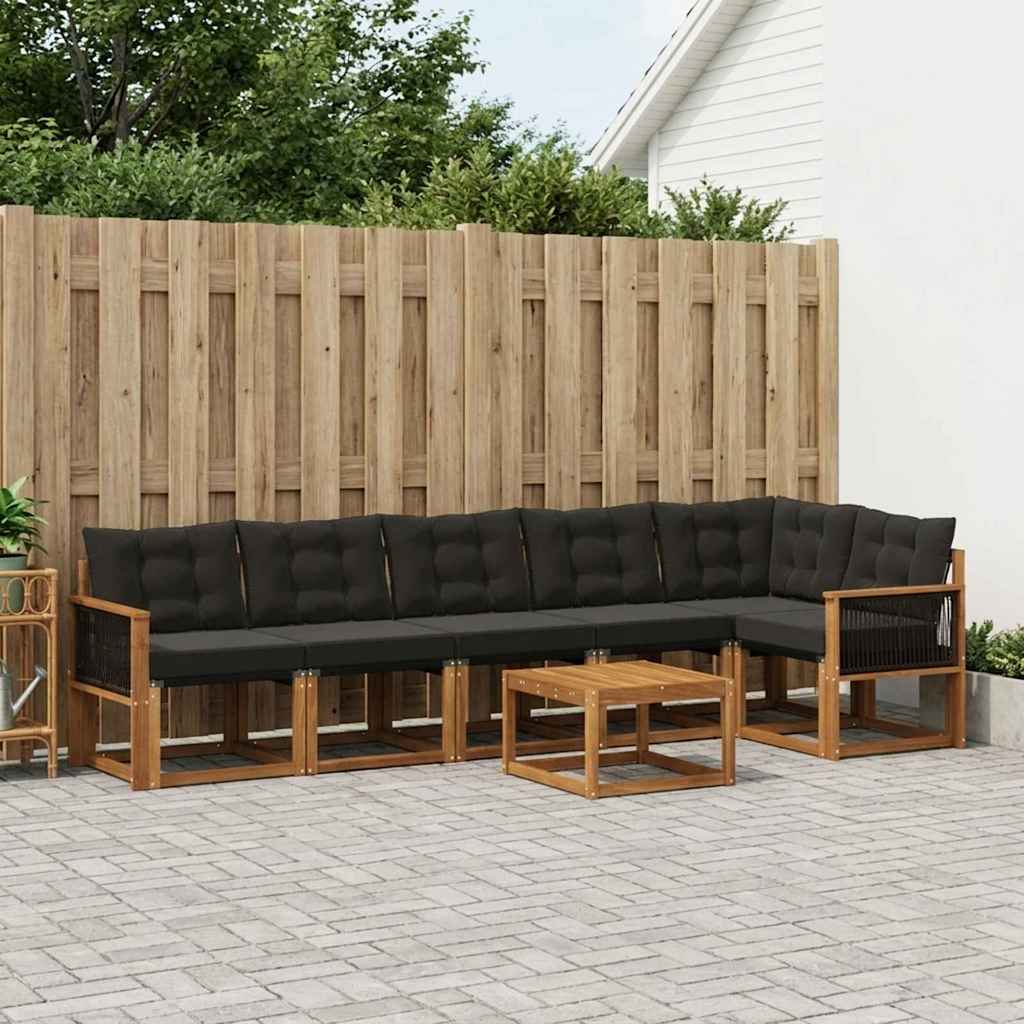 Outdoor-Sofagarnitur 7 stk. Natur und Schwarz
