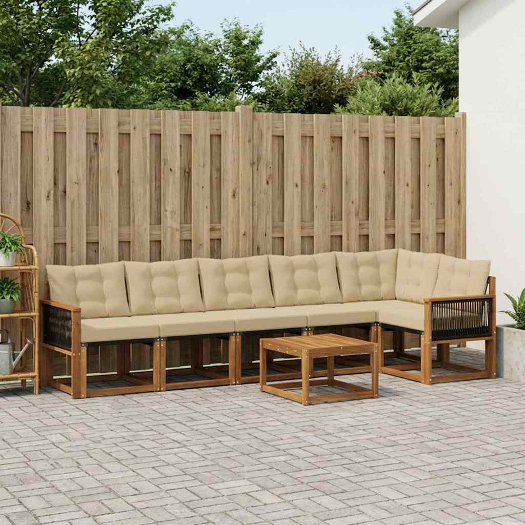 Outdoor-Sofagarnitur mit Kissen 7 pcs Natur und Beige