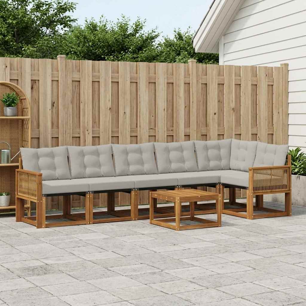 Outdoor-Sofagarnitur mit Kissen 7 pcs Natürlich und Hellgrau