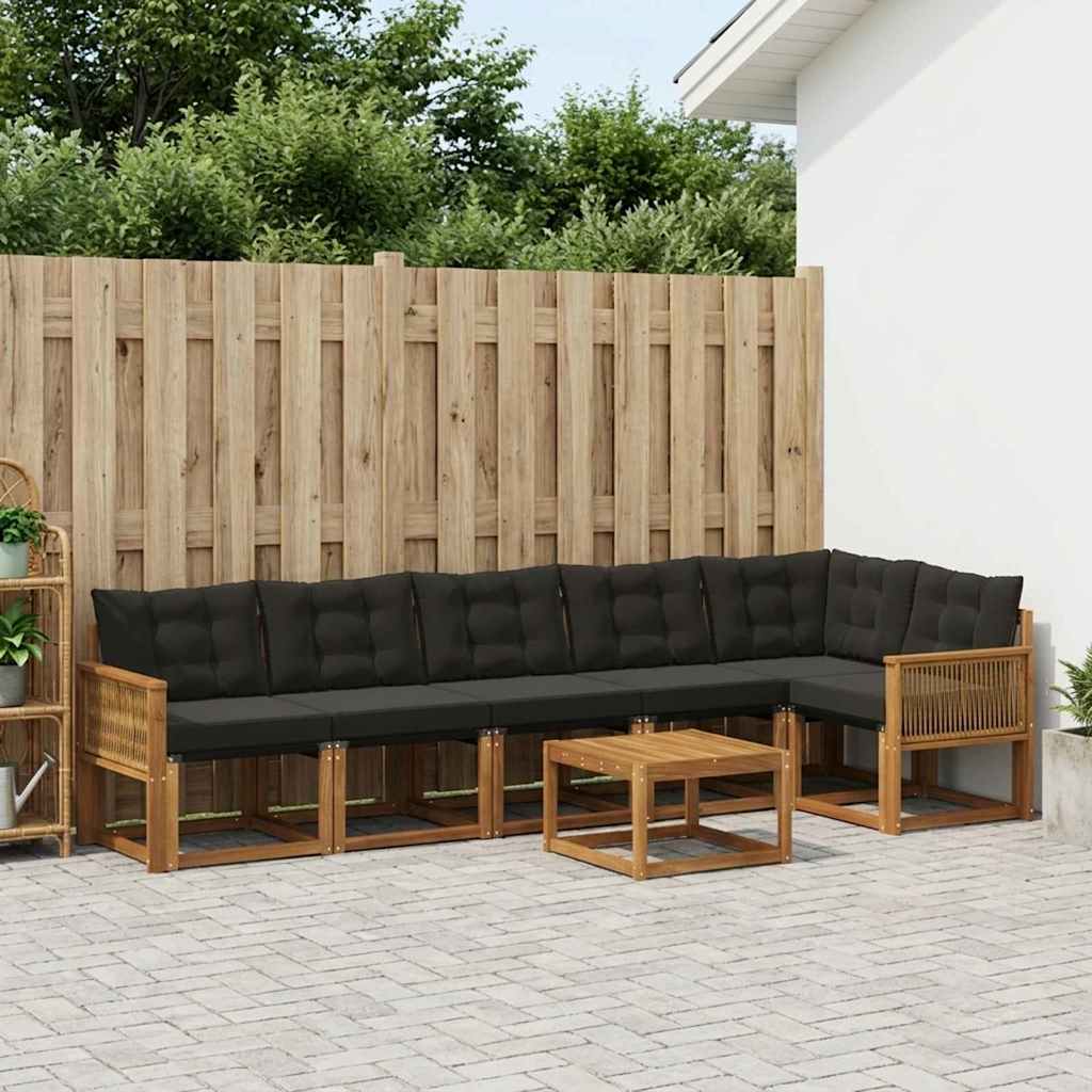 Outdoor-Sofagarnitur 7 stk. Natur und Schwarz