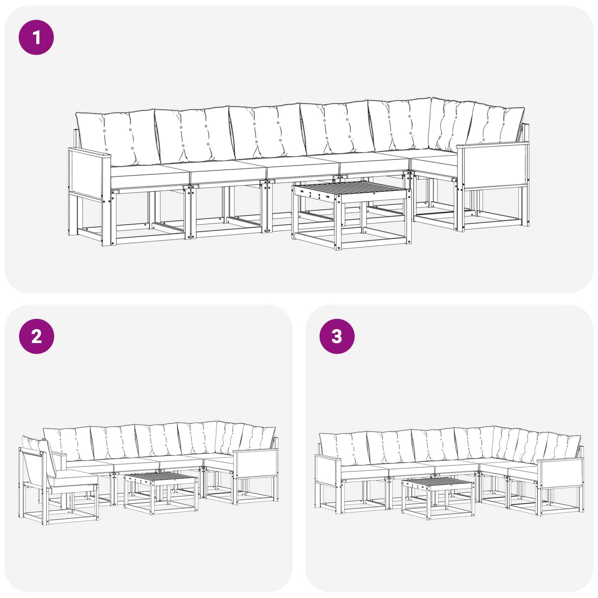 Outdoor-Sofagarnitur 7 stk. Natur und Schwarz