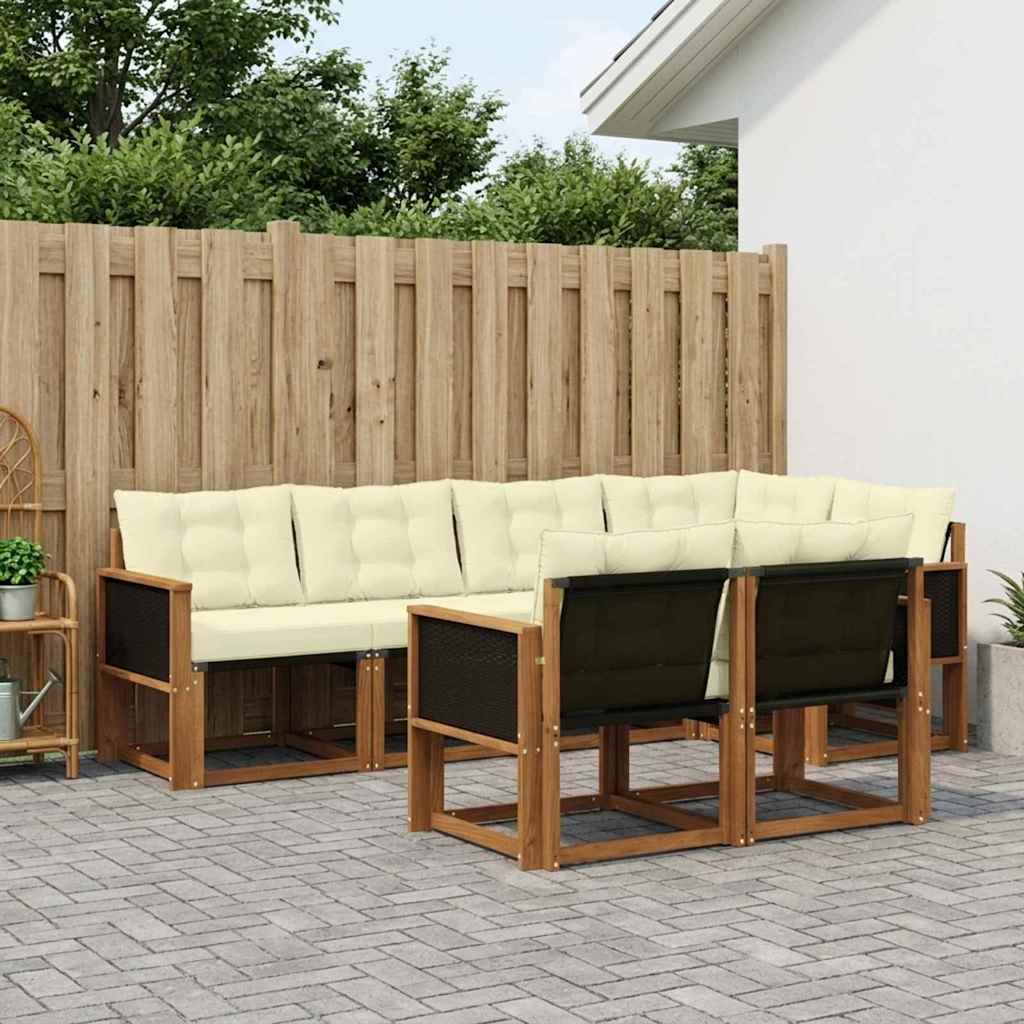 Outdoor-Sofagarnitur 7 stk. Natur und Creme
