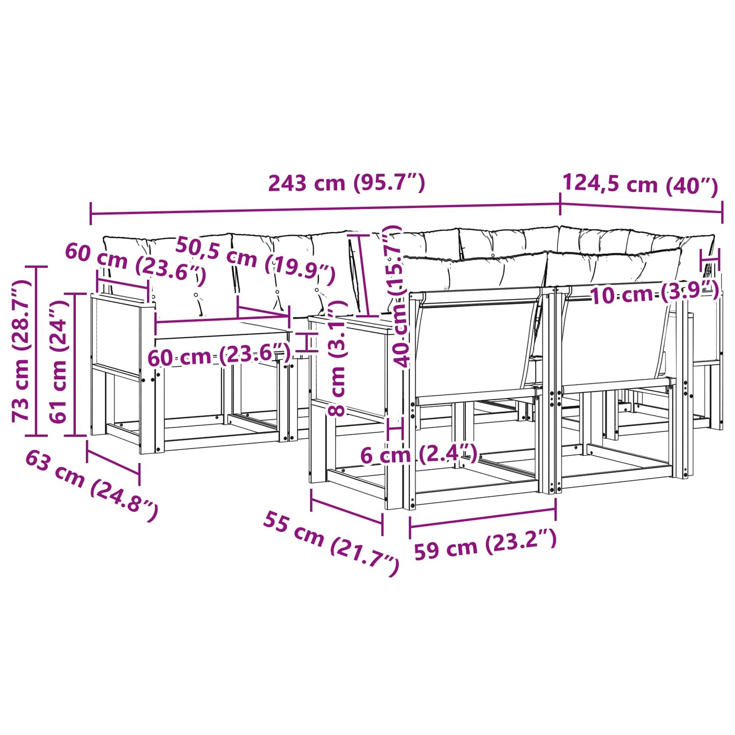 Outdoor-Sofagarnitur 7 stk. Natur und Creme