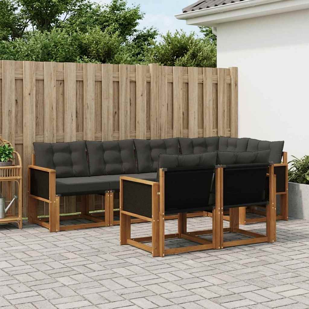 Outdoor-Sofagarnitur 7 stk. Natur und Schwarz
