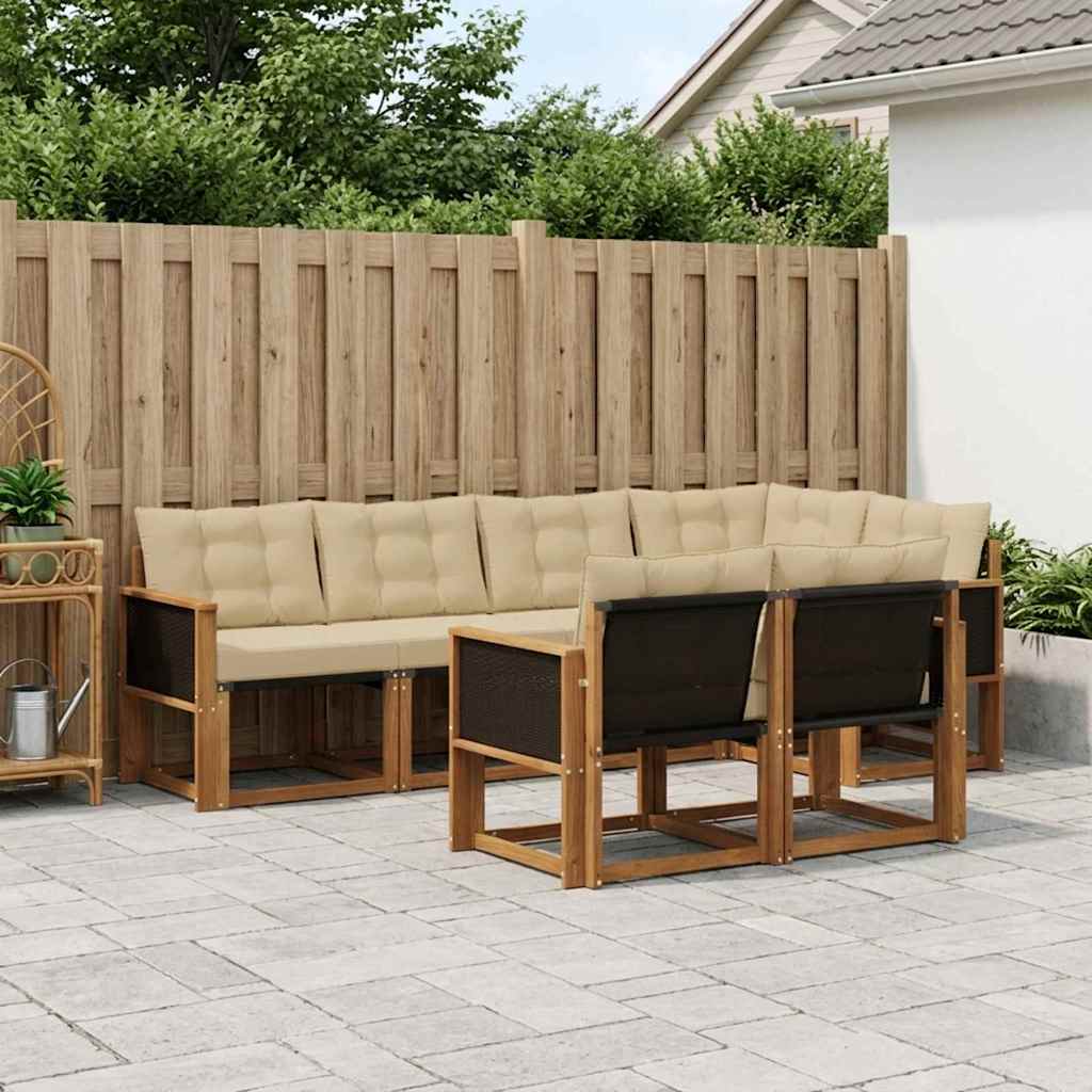 Outdoor-Sofagarnitur mit Kissen 7 pcs Natur und Beige