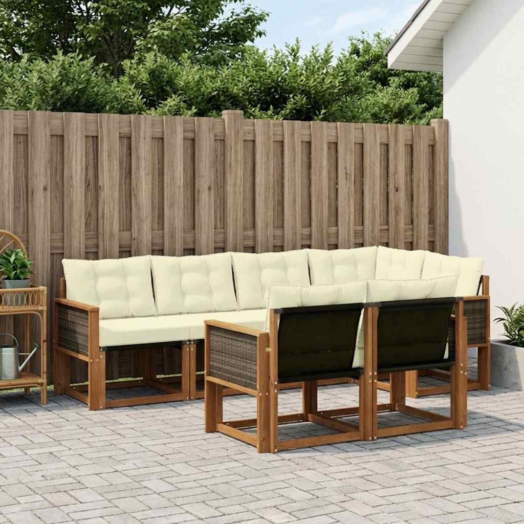 Outdoor-Sofagarnitur 7 stk. Natur und Creme