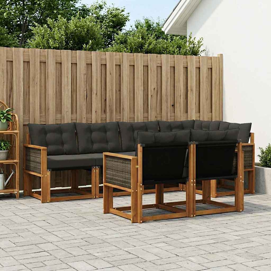 Outdoor-Sofagarnitur 7 stk. Natur und Schwarz