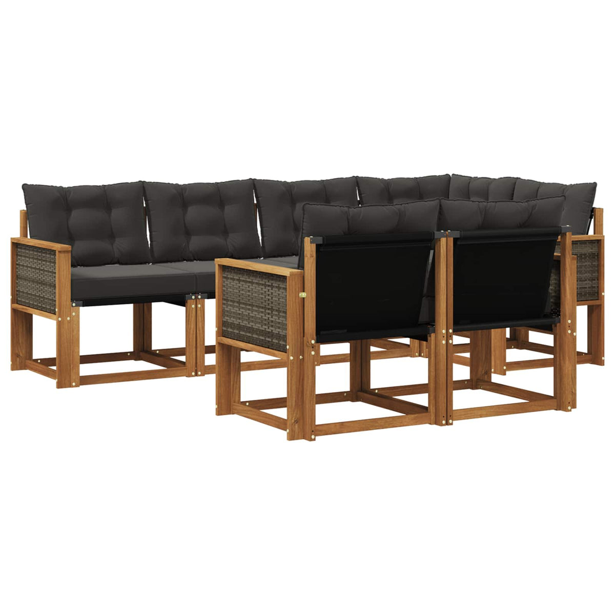 Outdoor-Sofagarnitur 7 stk. Natur und Schwarz