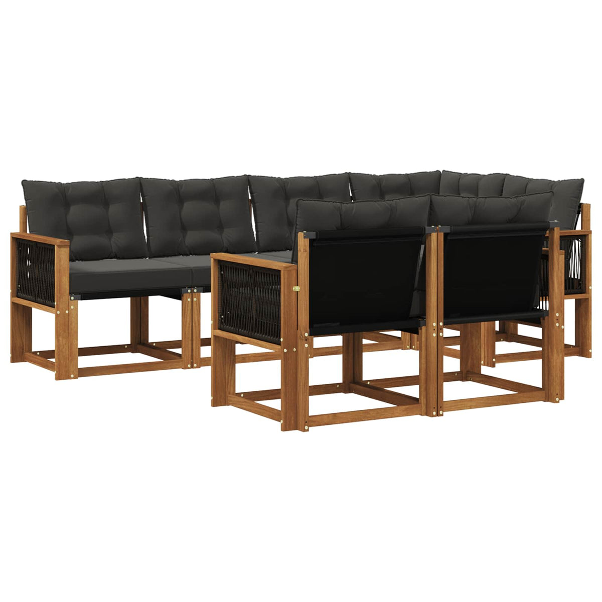 Outdoor-Sofagarnitur 7 stk. Natur und Schwarz