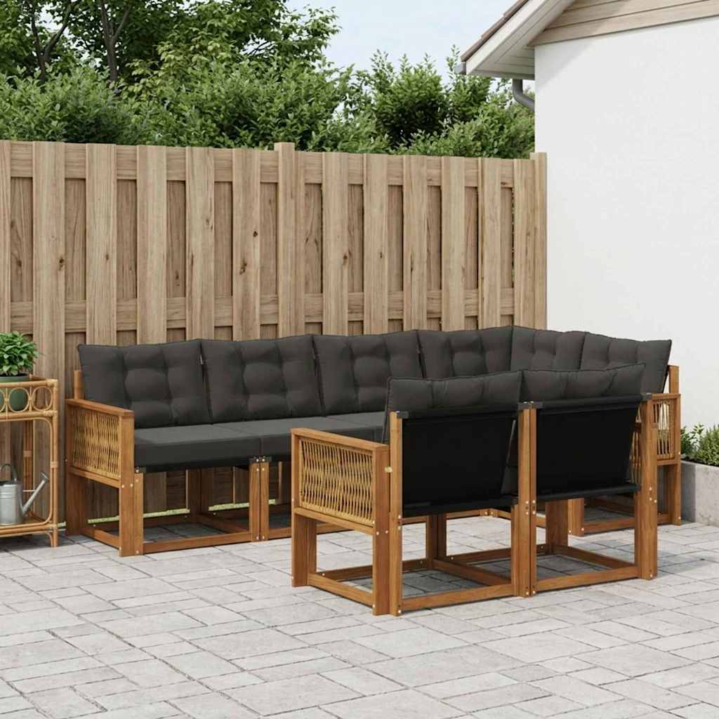Outdoor-Sofagarnitur 7 stk. Natürlich und Schwarz