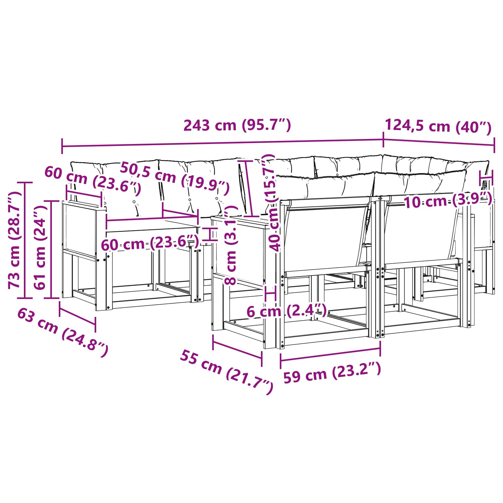 Outdoor-Sofagarnitur 7 stk. Natur und Beige