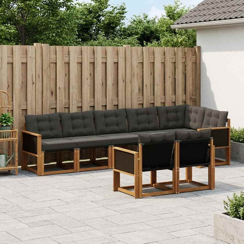 Outdoor-Sofagarnitur 8 stk. Natur und Schwarz