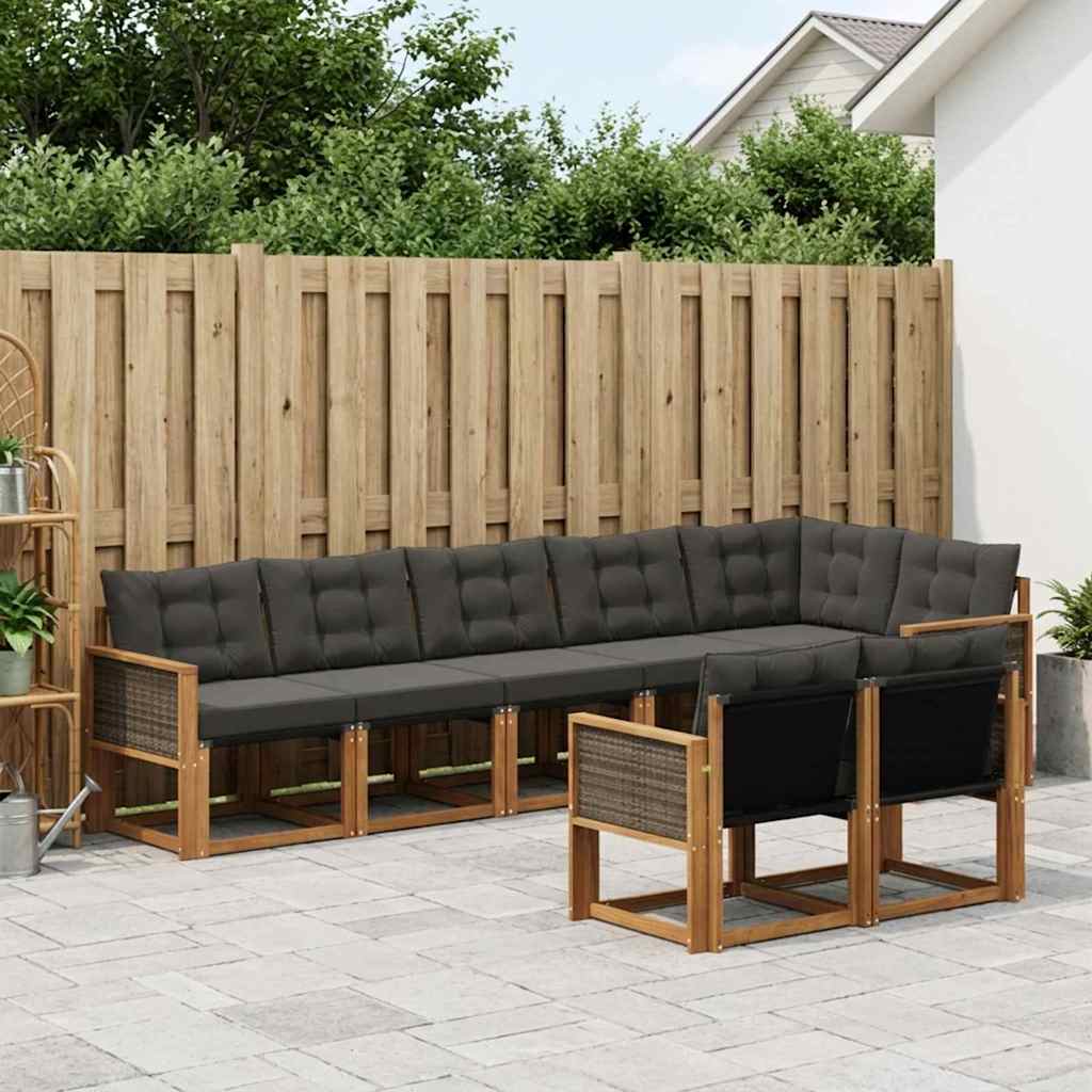 Outdoor-Sofagarnitur 8 stk. Natur und Schwarz