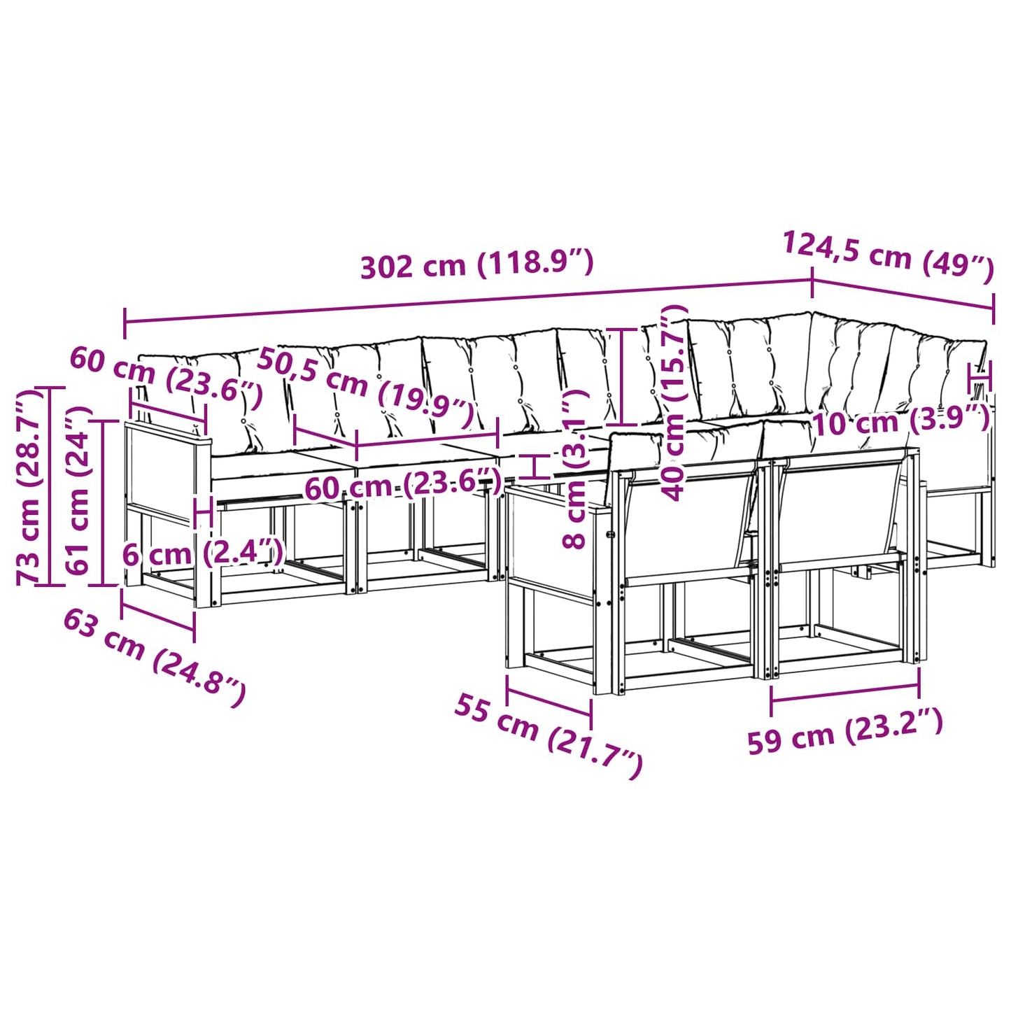 Outdoor-Sofagarnitur 8 stk. Natur und Creme