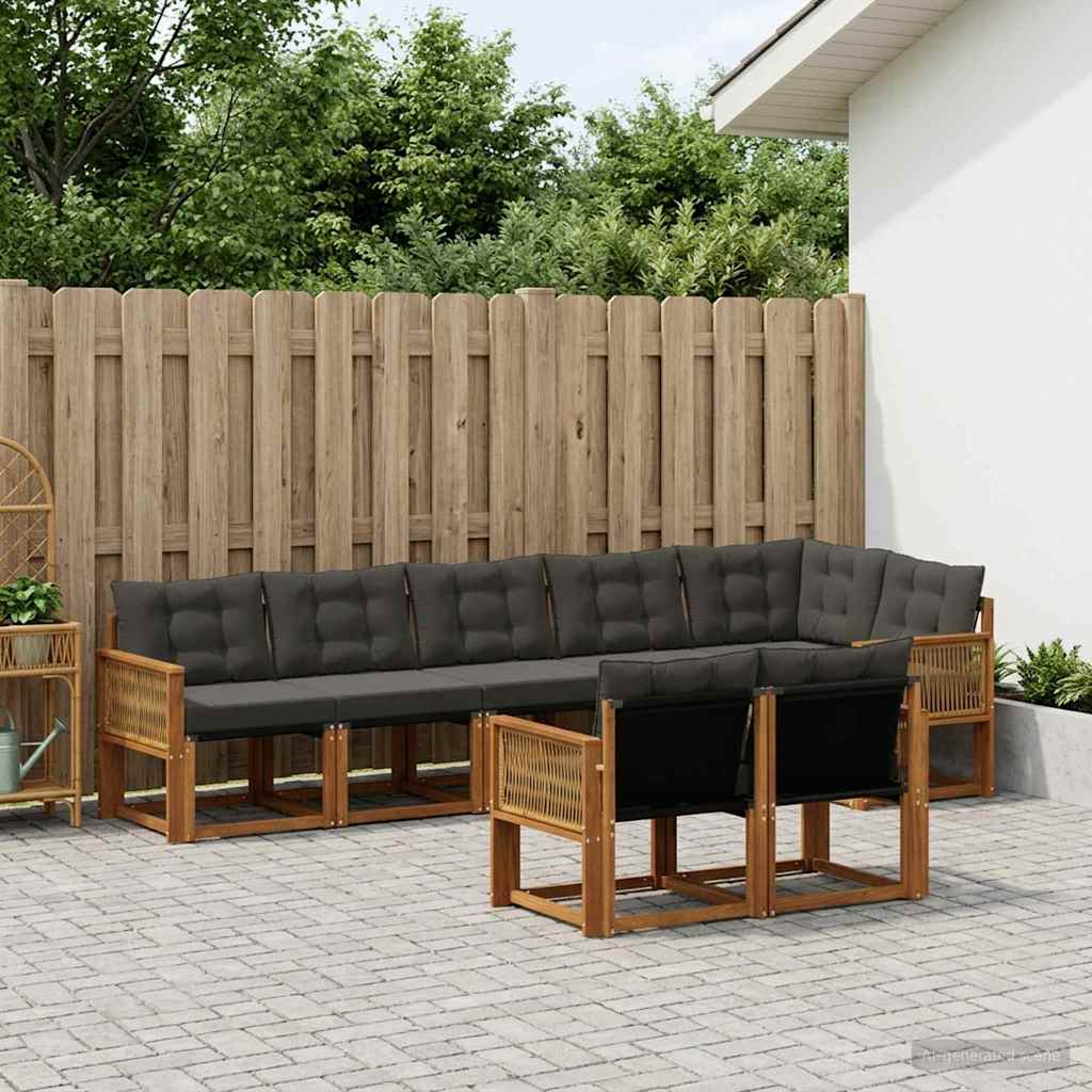 Outdoor-Sofagarnitur mit Kissen 8 pcs Natürlich und Schwarz