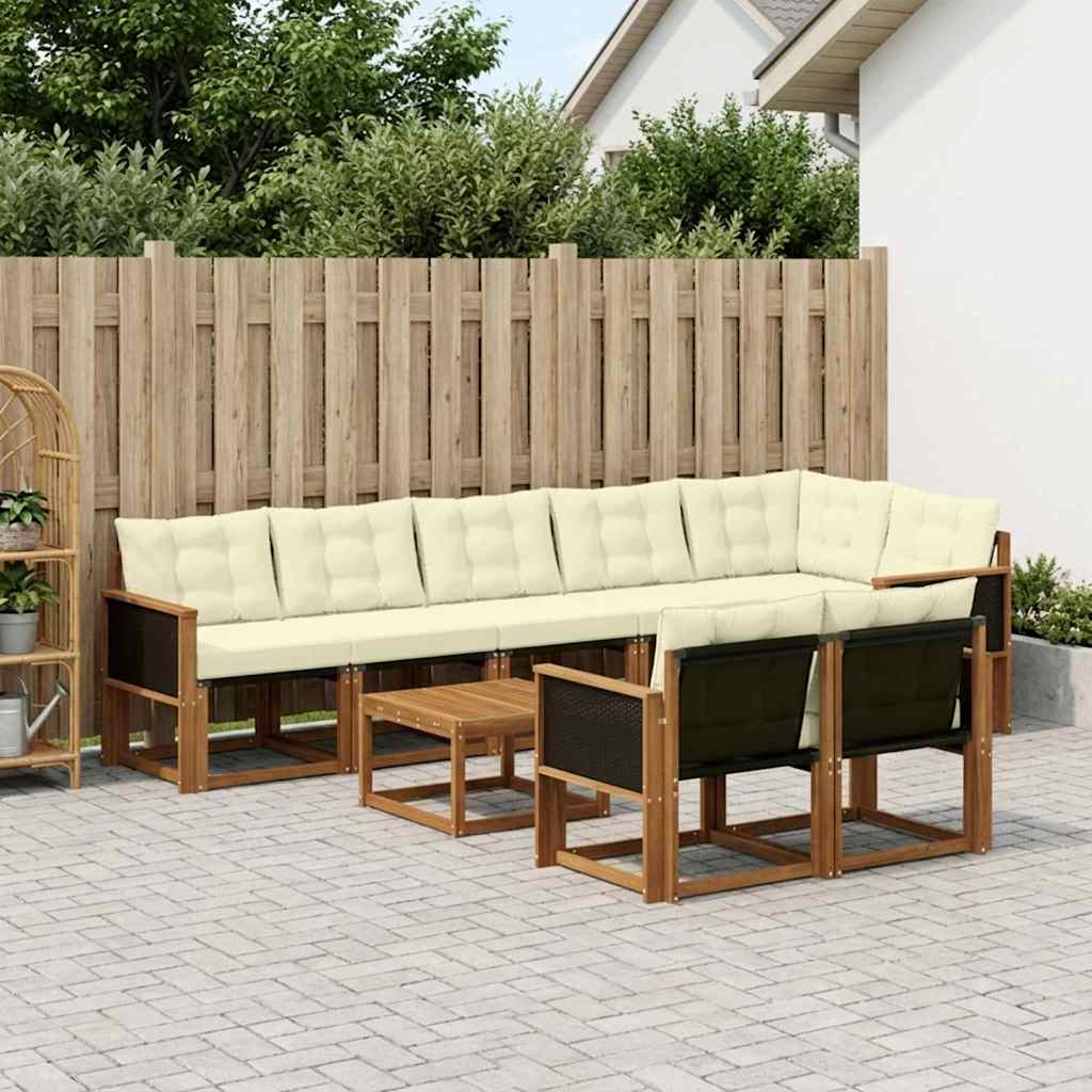 Outdoor-Sofagarnitur mit Kissen 9 pcs Natur und Creme