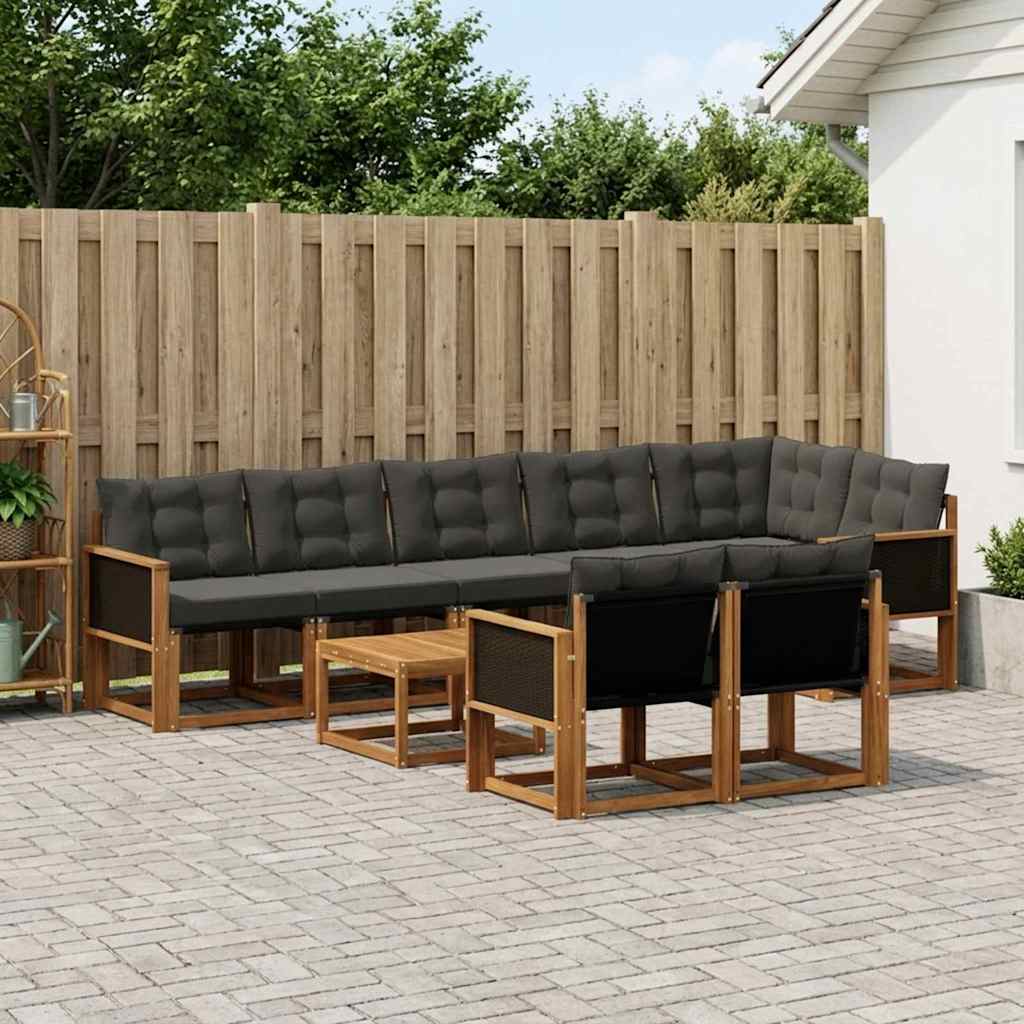 Outdoor-Sofagarnitur 9 stk. Natürlich und Schwarz