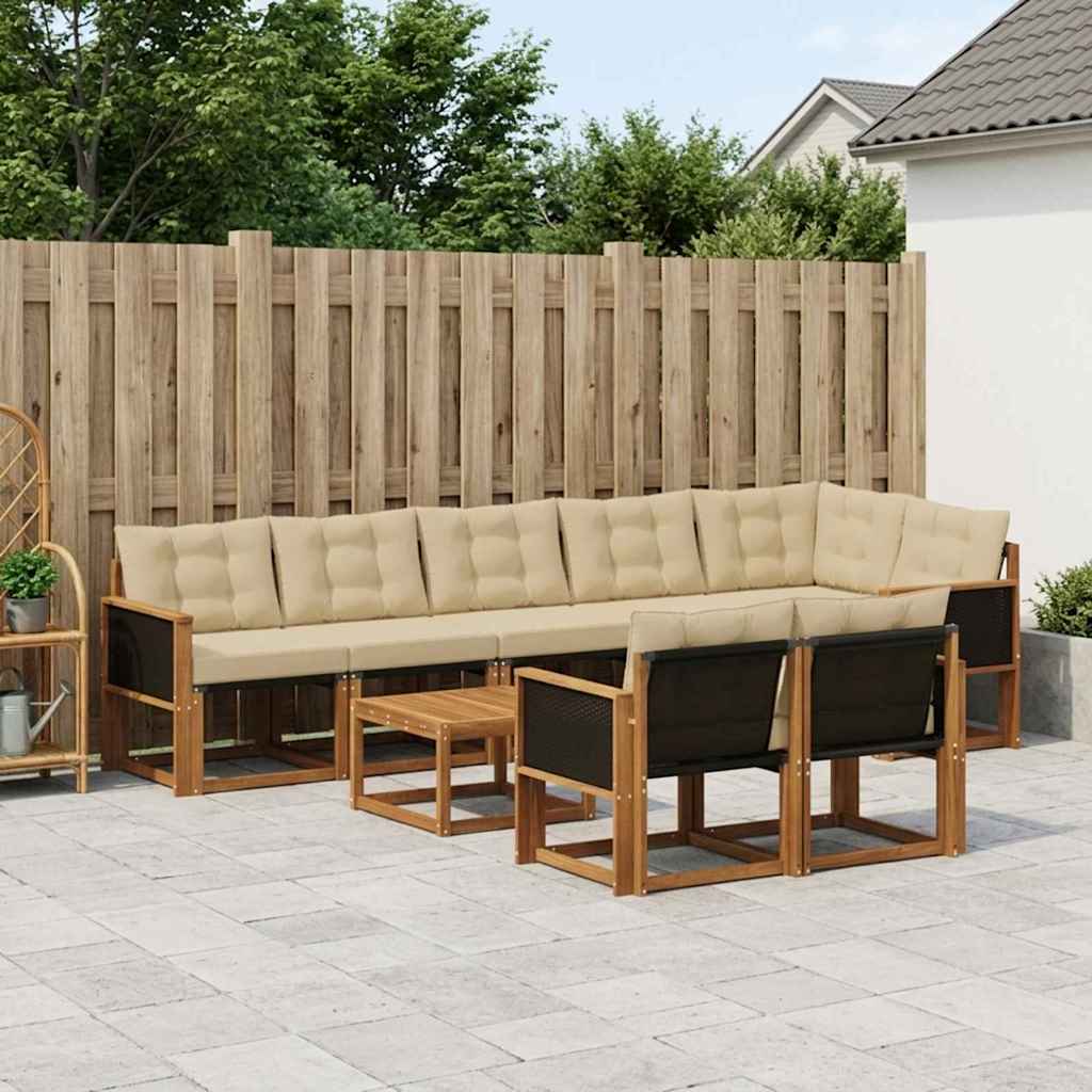 Outdoor-Sofagarnitur mit Kissen 9 pcs Natur und Beige